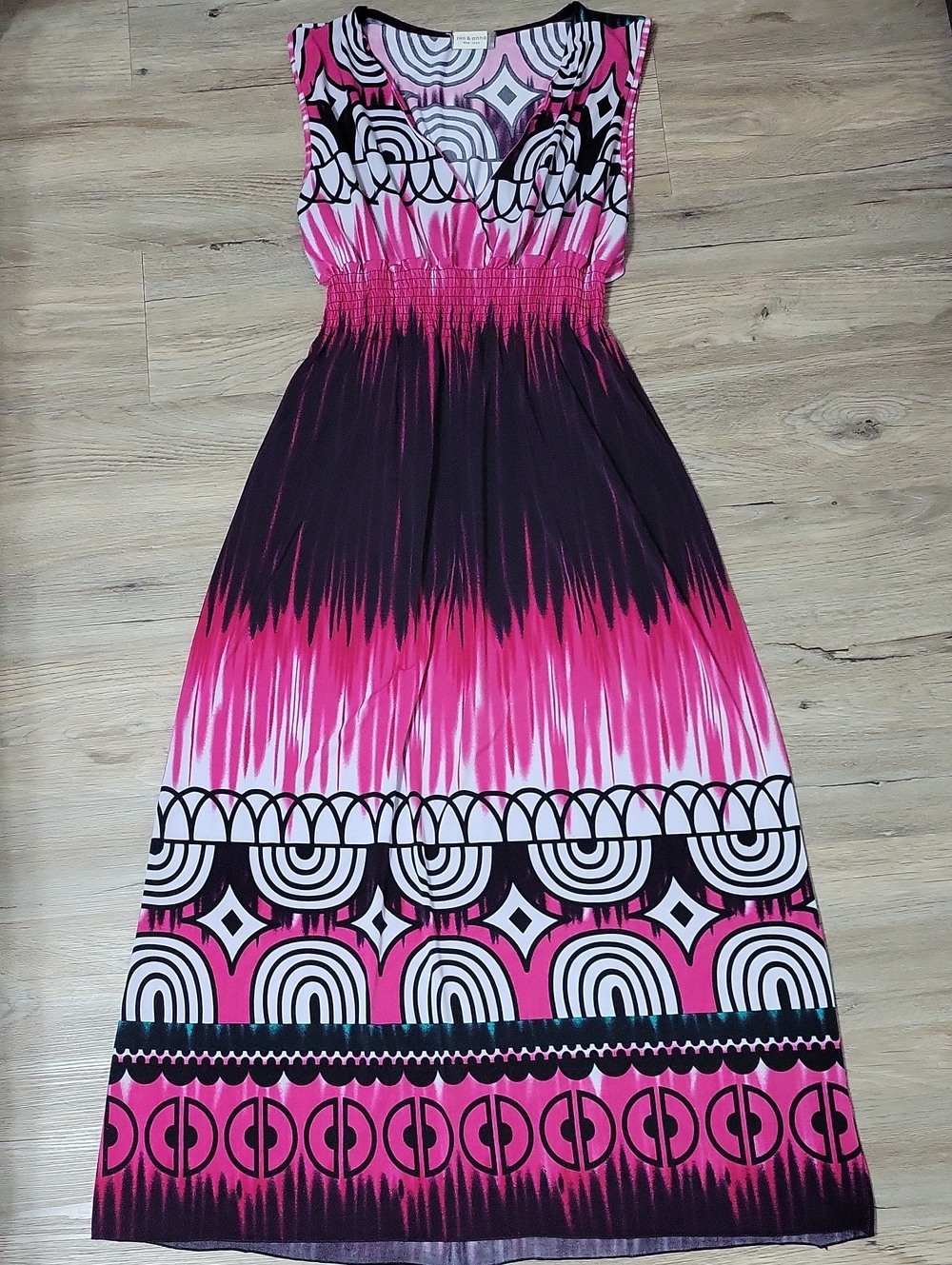 Jon & Anna Pink, Black and White Geometric Ombre Maxi Dress with Smocked Waist